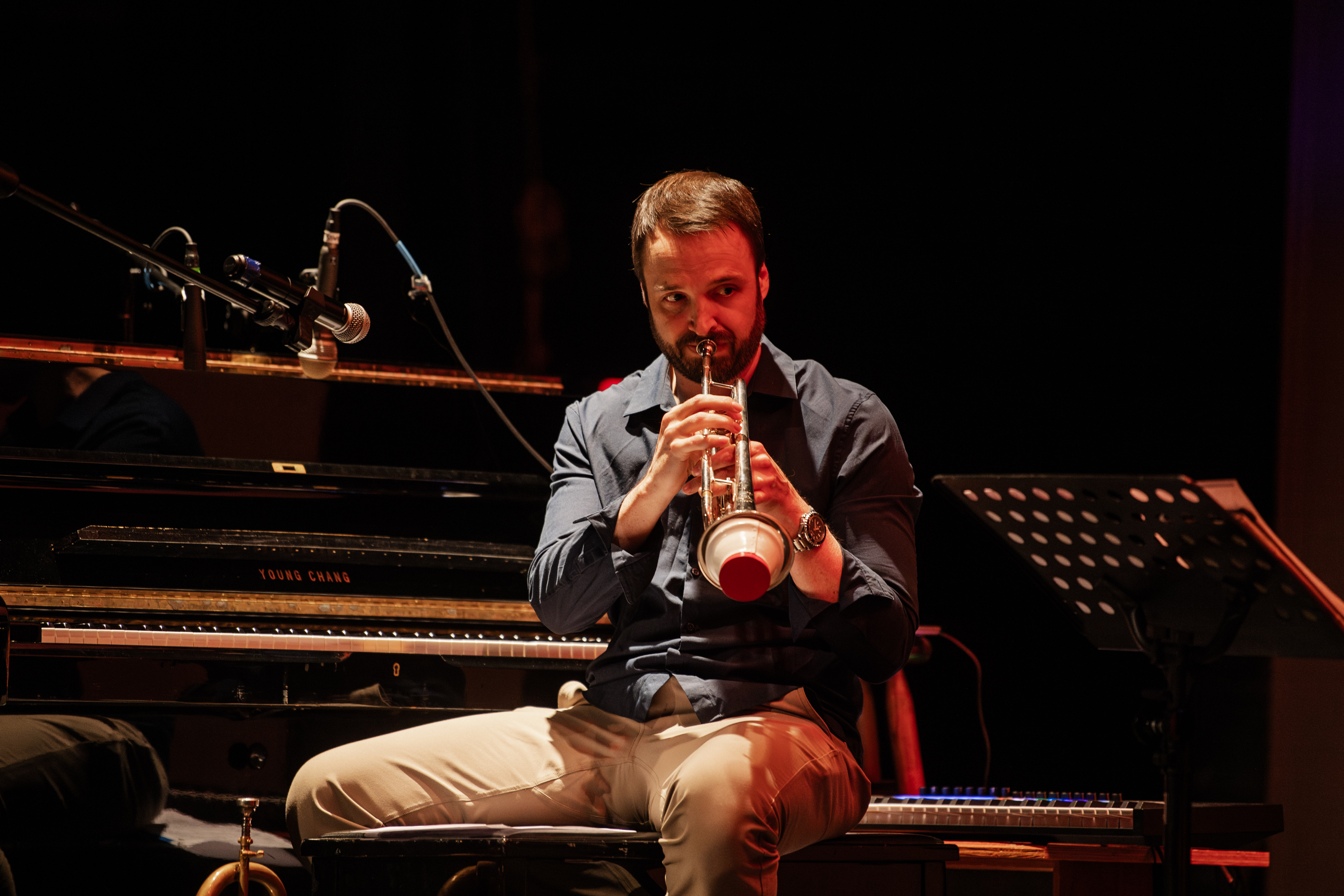 Cameron Summers playing trumpet with TechTet